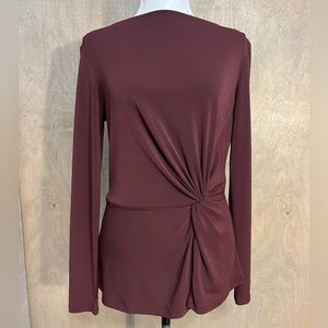 Ann Taylor Long Sleeve Maroon Red Crepe Top w/Twist M
